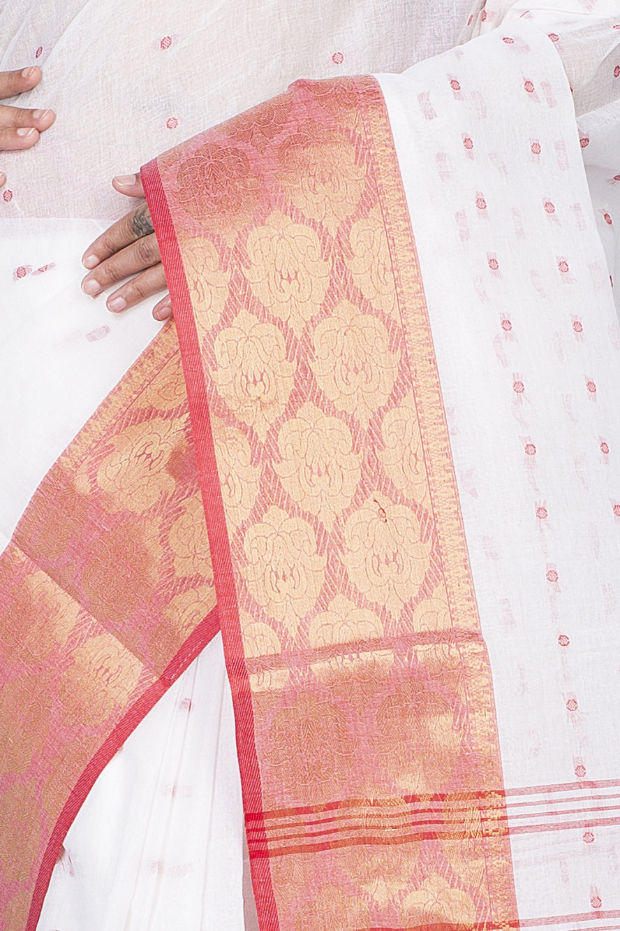 White Pure Cotton Asmani Tant Saree (181)